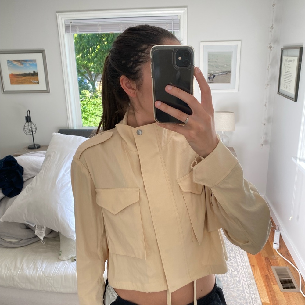 Rag & Bone Cream Utility Jacket Cropped Cotton Blend